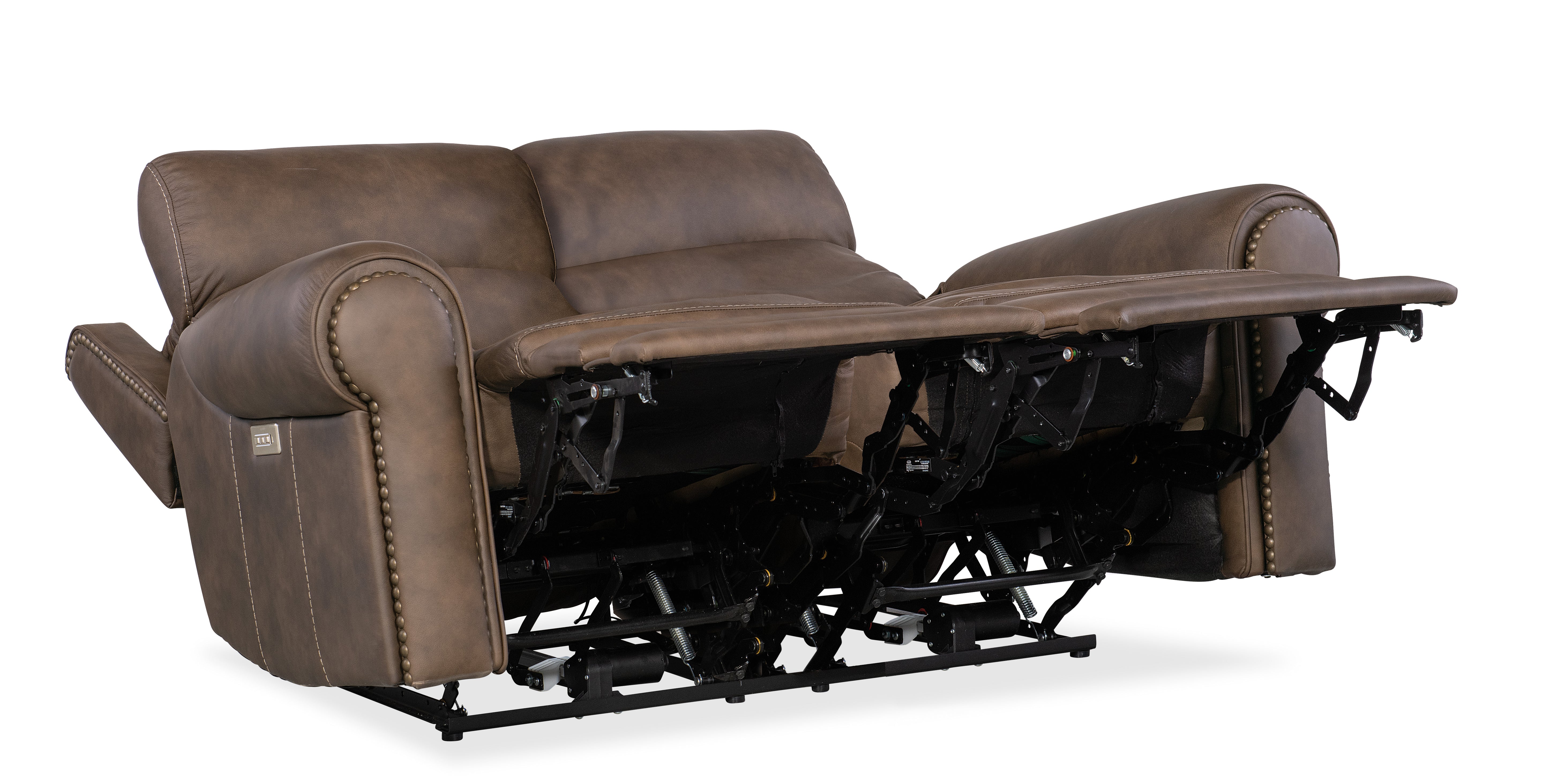 Hooker Furniture Duncan Power Loveseat with Power Headrest & Lumbar in Medium Brown