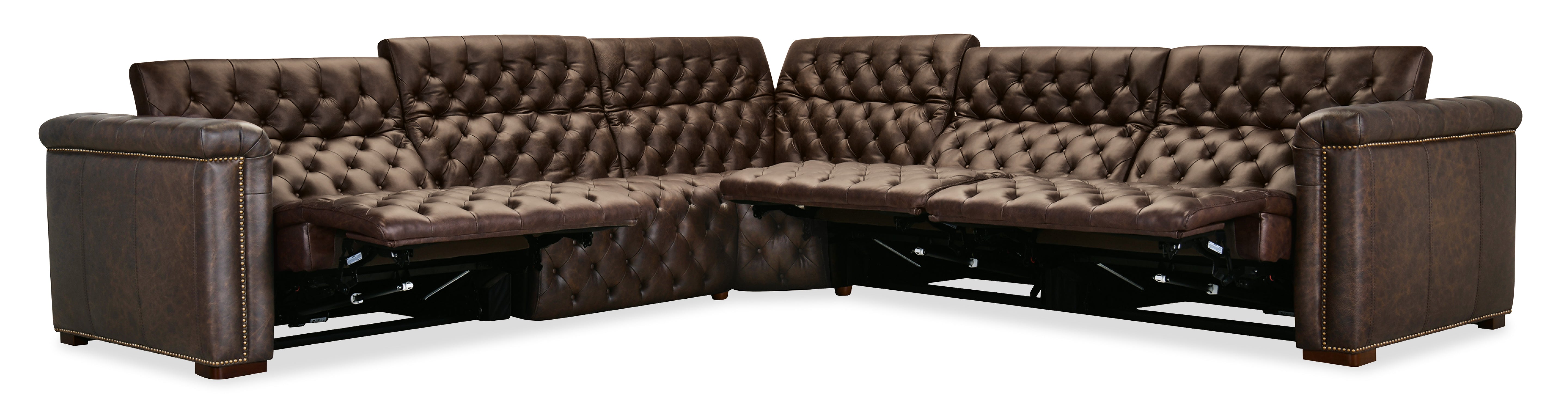 Hooker Furniture Savion Deux 5 Seat Sectional with Four Power Recliners and Six Power Headrests in Brown