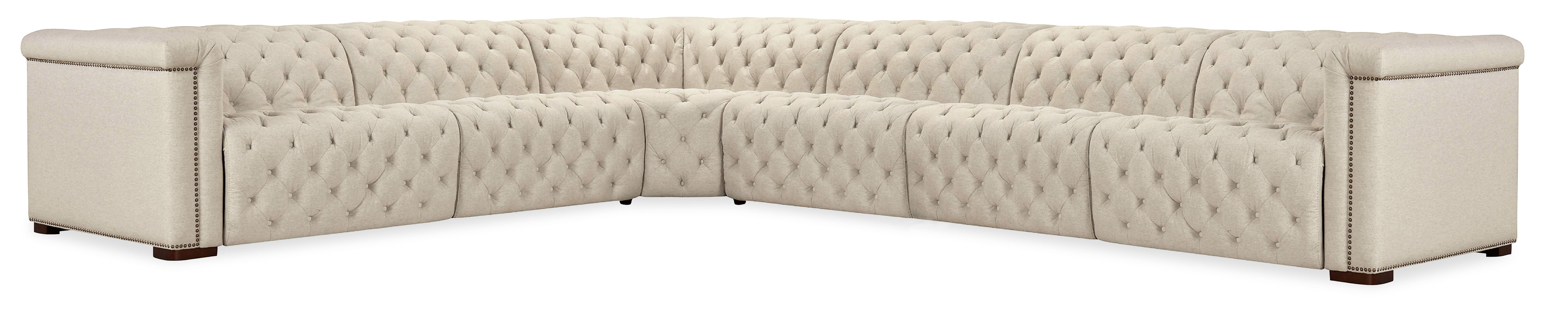Hooker Furniture Savion Deux 6 Seat Sectional with Three Power Recliners and Seven Power Headrests in Beige