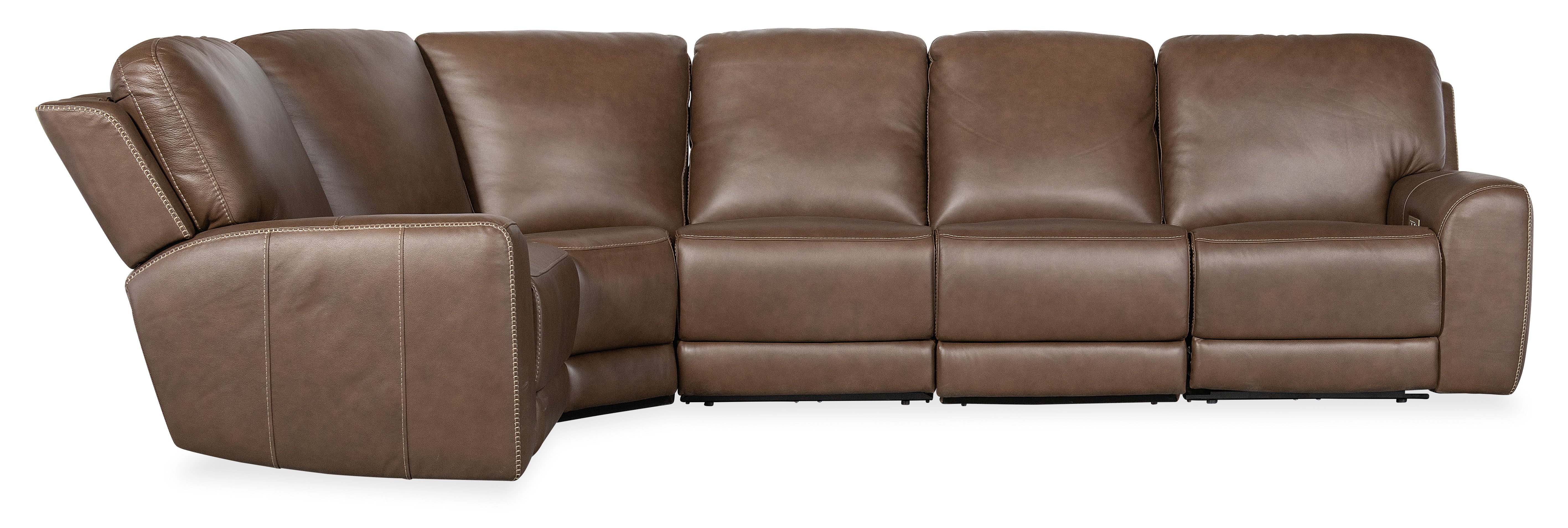 Hooker Furniture Torres 5 Piece Sectional with Power Recline & Power Headrest in Medium Brown