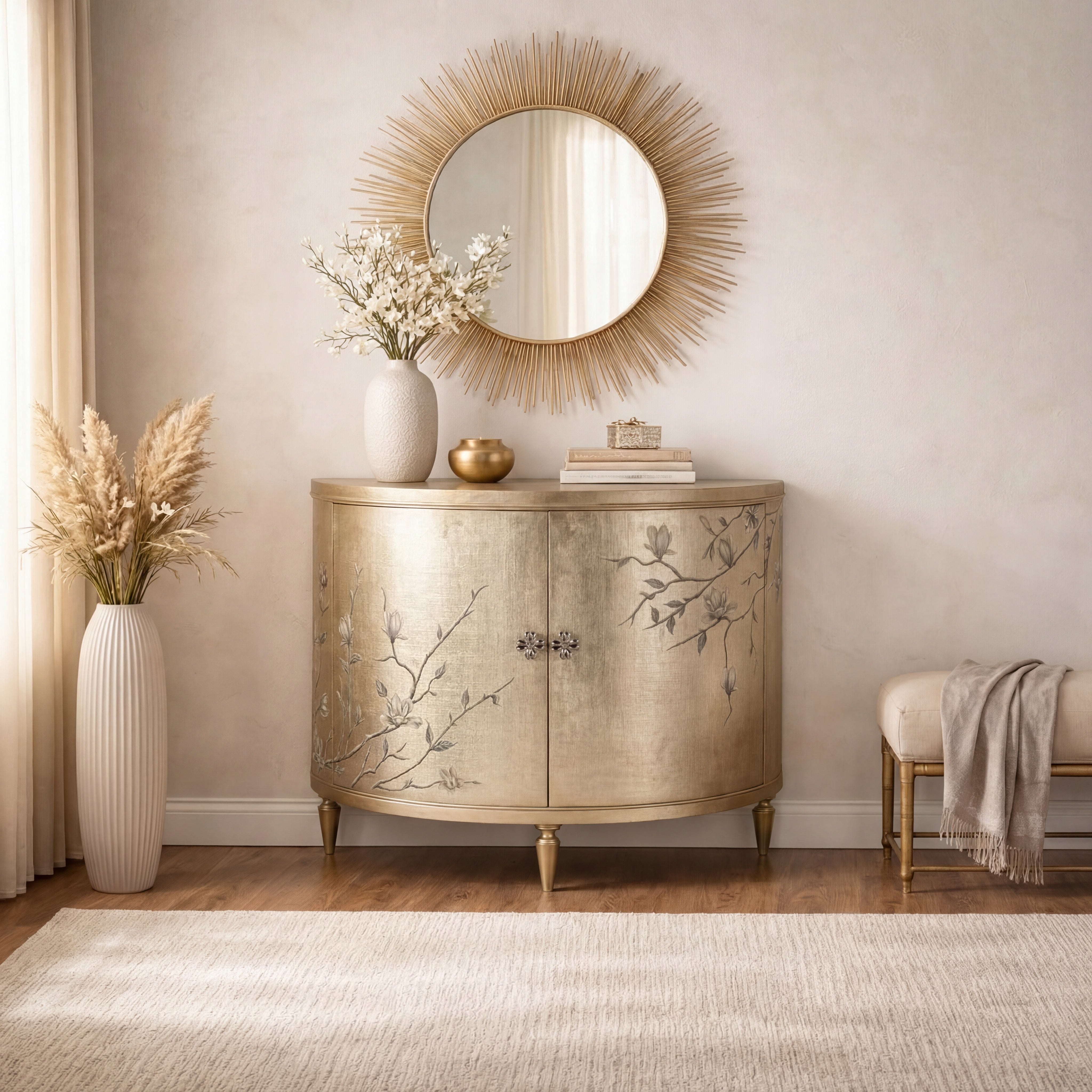 Hooker Furniture Melange Marguerite Two Door Demilune Chest in Champagne