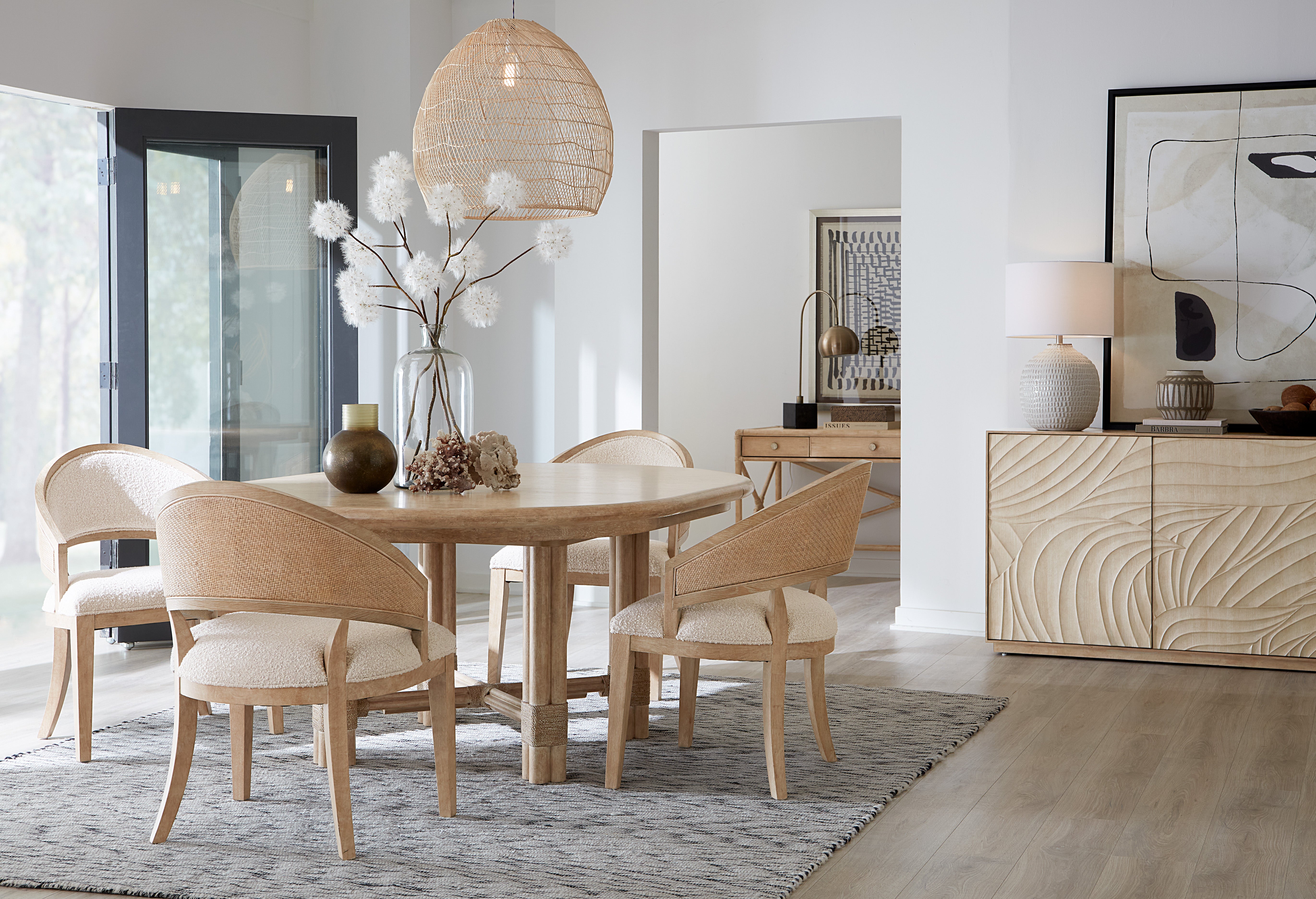 Hooker Furniture Retreat Pole Rattan Round Dining Table with 1-20in Leaf