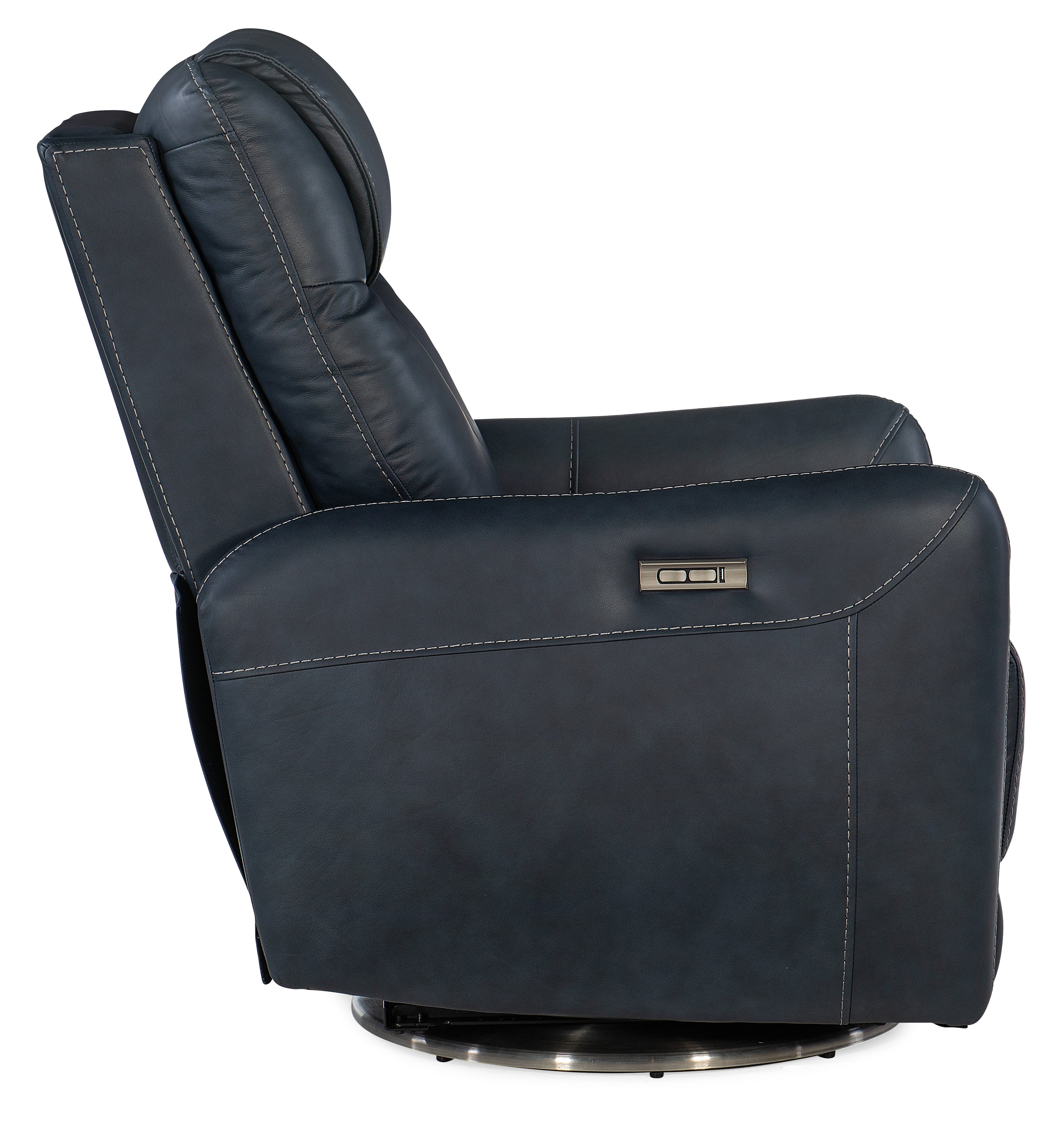 Hooker Furniture Steffen Swivel Power Recliner with Power Headrest in Dark Blue
