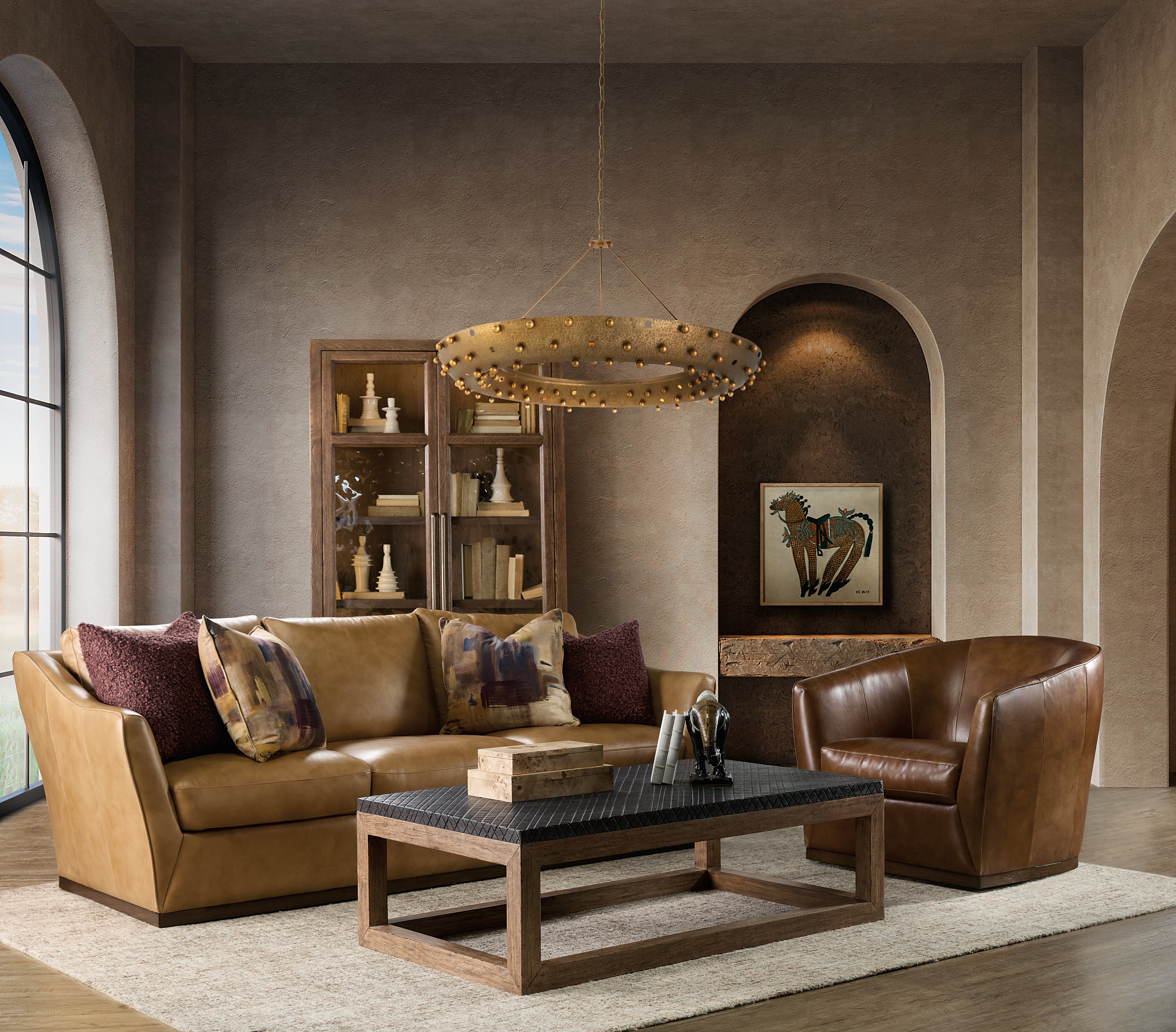 Hooker Furniture Fairfax Stationary Sofa in Brown