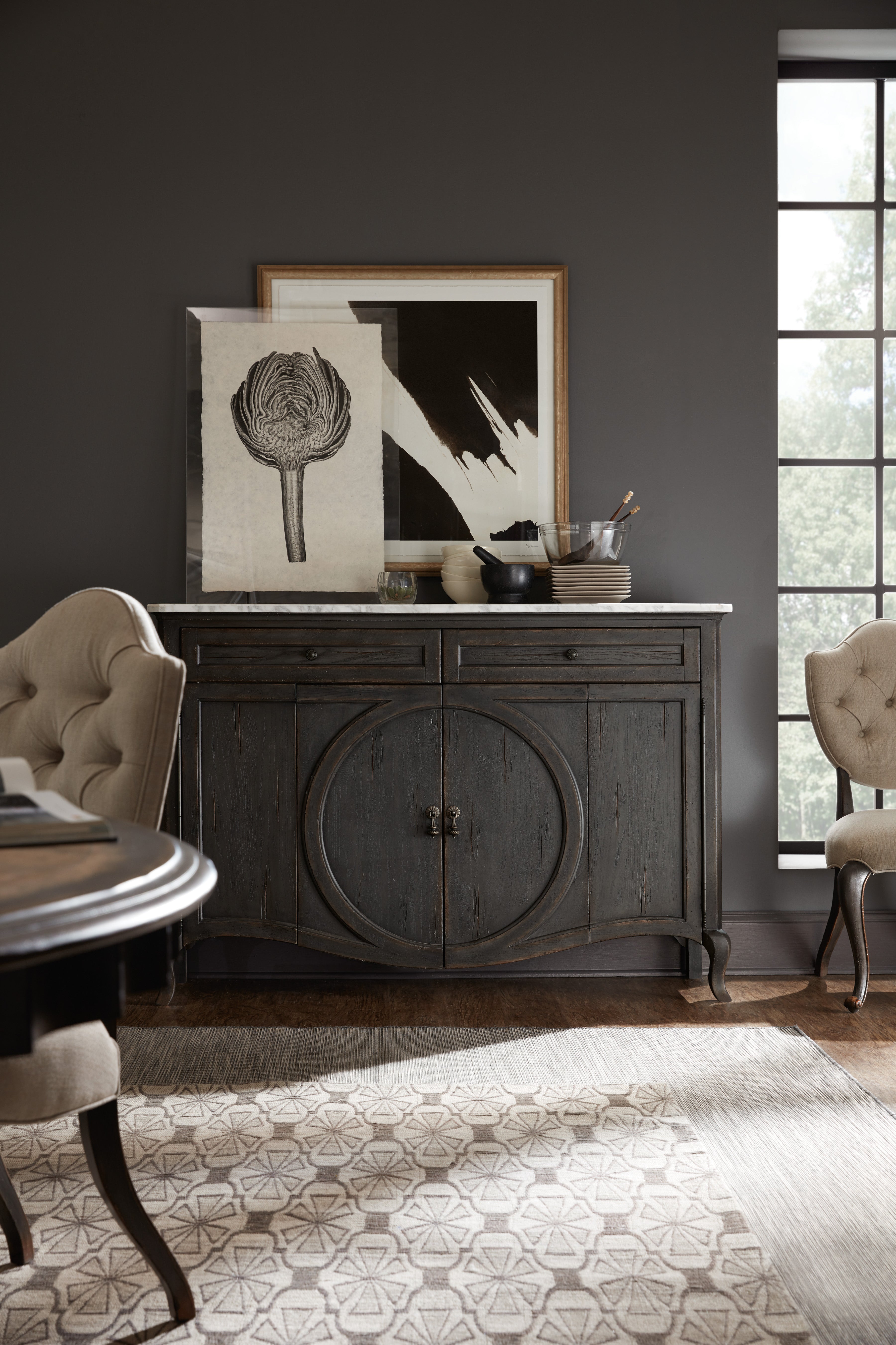 Hooker Furniture Melange Four-Door Two-Drawer Credenza in Gray