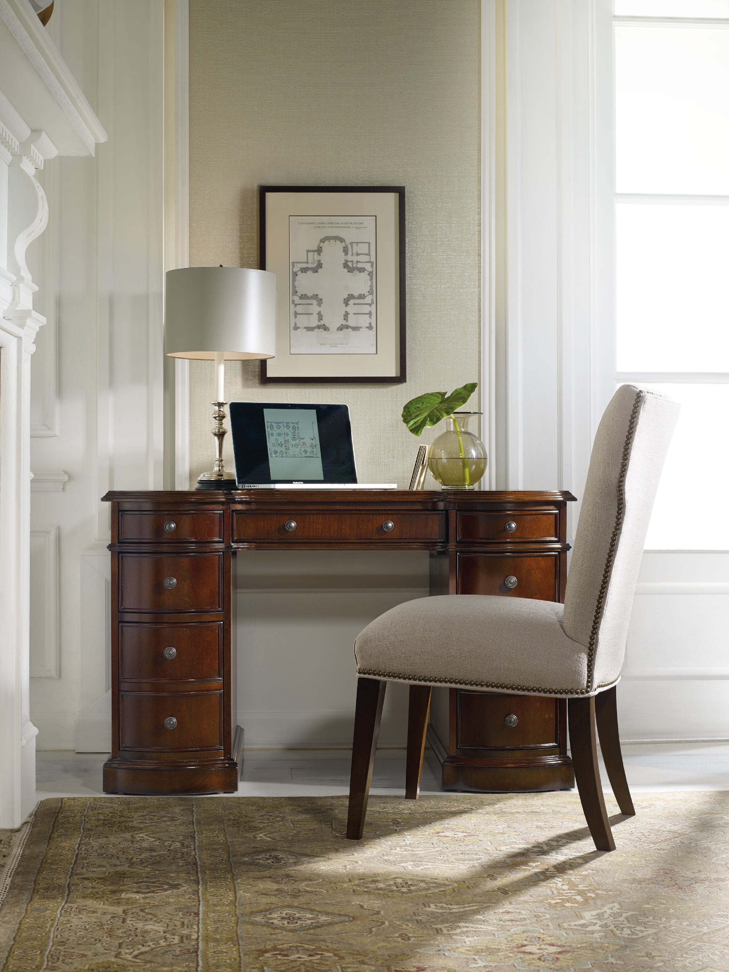 Hooker Furniture Cherry Knee-Hole Desk-Bow Front