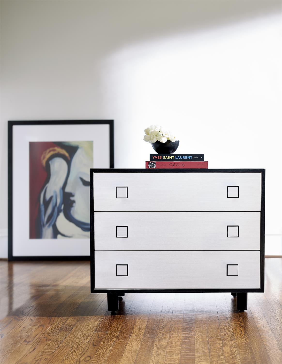 Bernhardt Furniture Silhouette Nightstand in Eggshell/Onyx