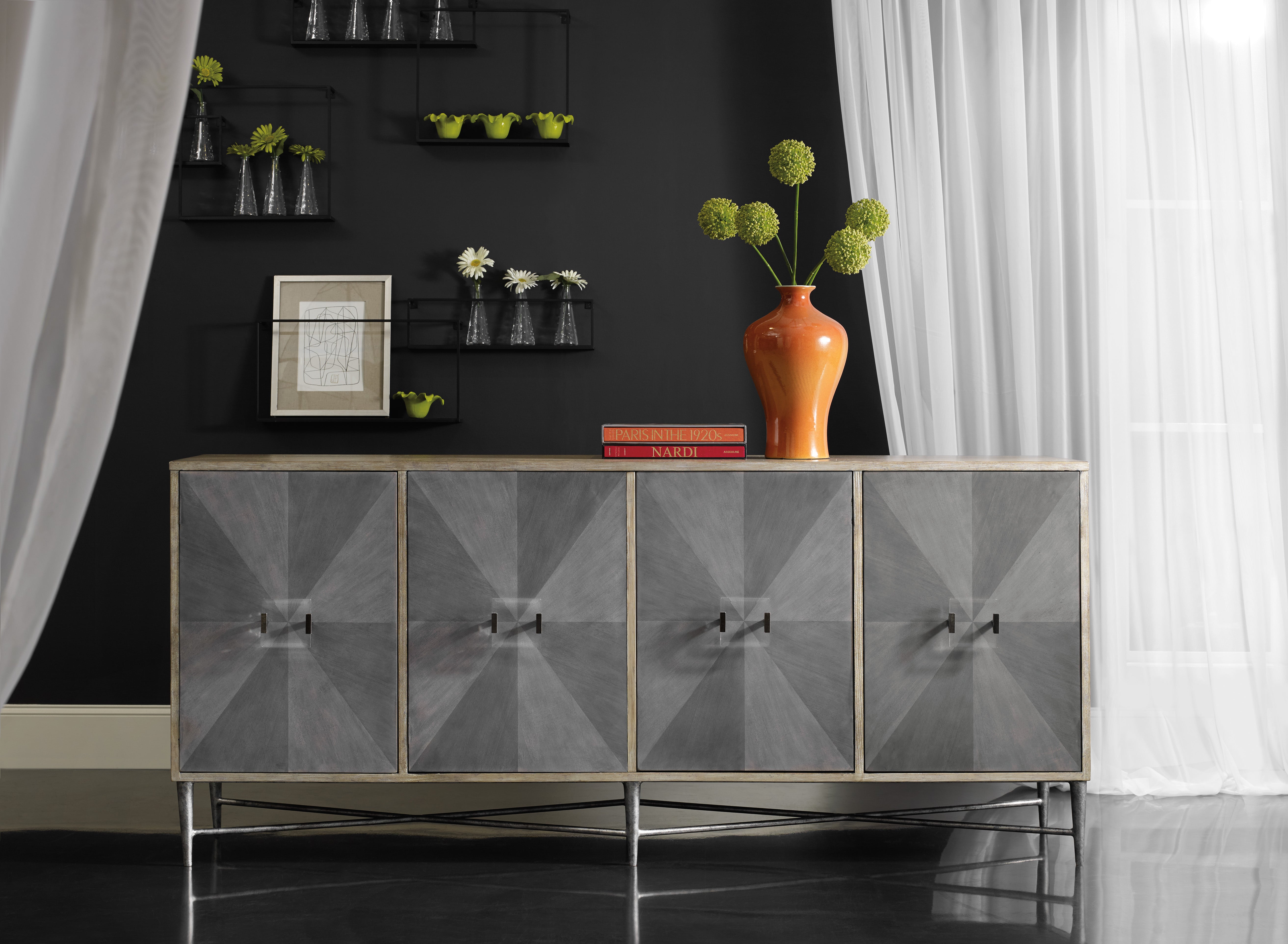 Hooker Furniture Melange Zola Four-Door Credenza in Grays
