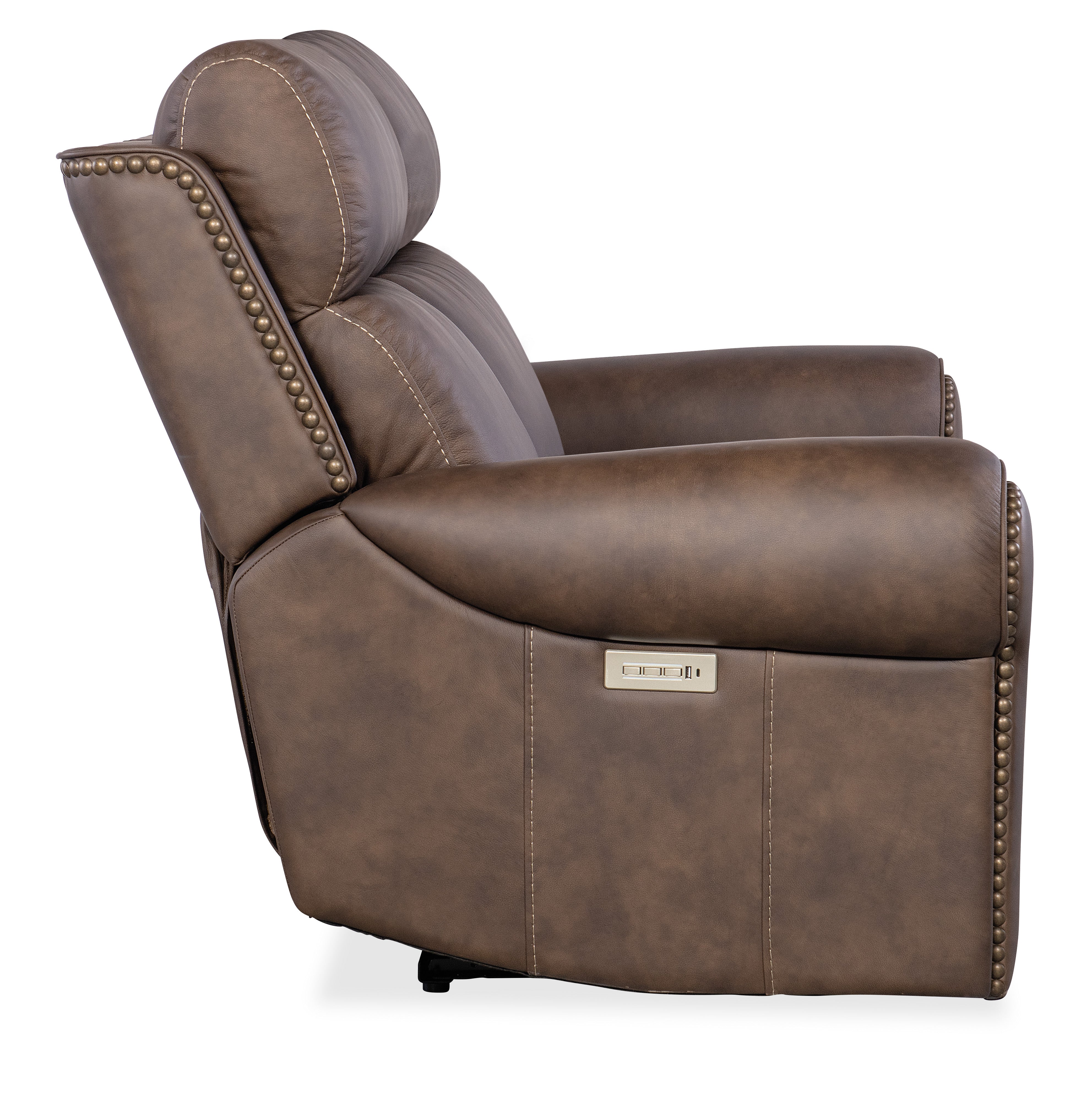 Hooker Furniture Duncan Power Loveseat with Power Headrest & Lumbar in Medium Brown
