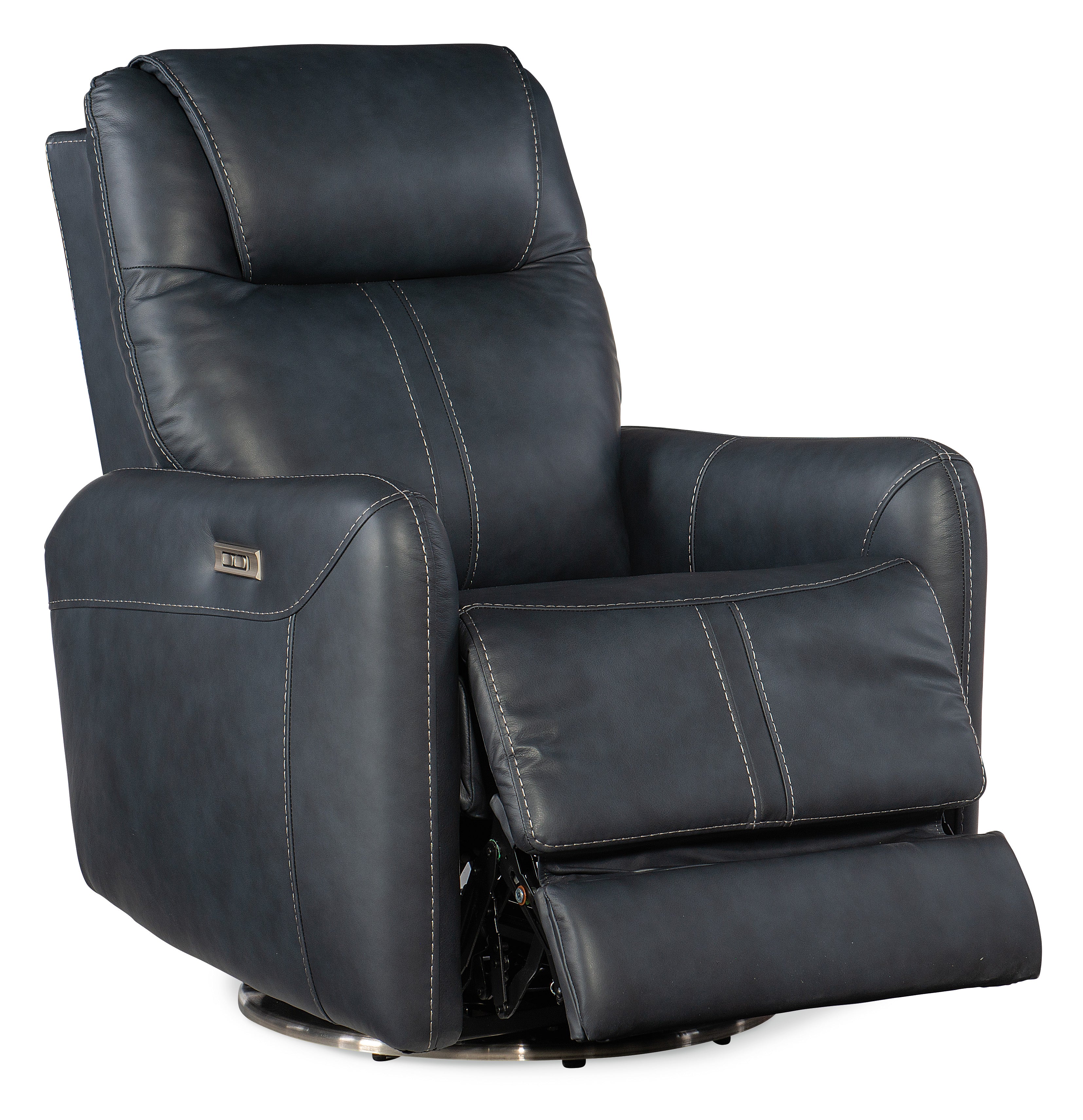 Hooker Furniture Steffen Swivel Power Recliner with Power Headrest in Dark Blue