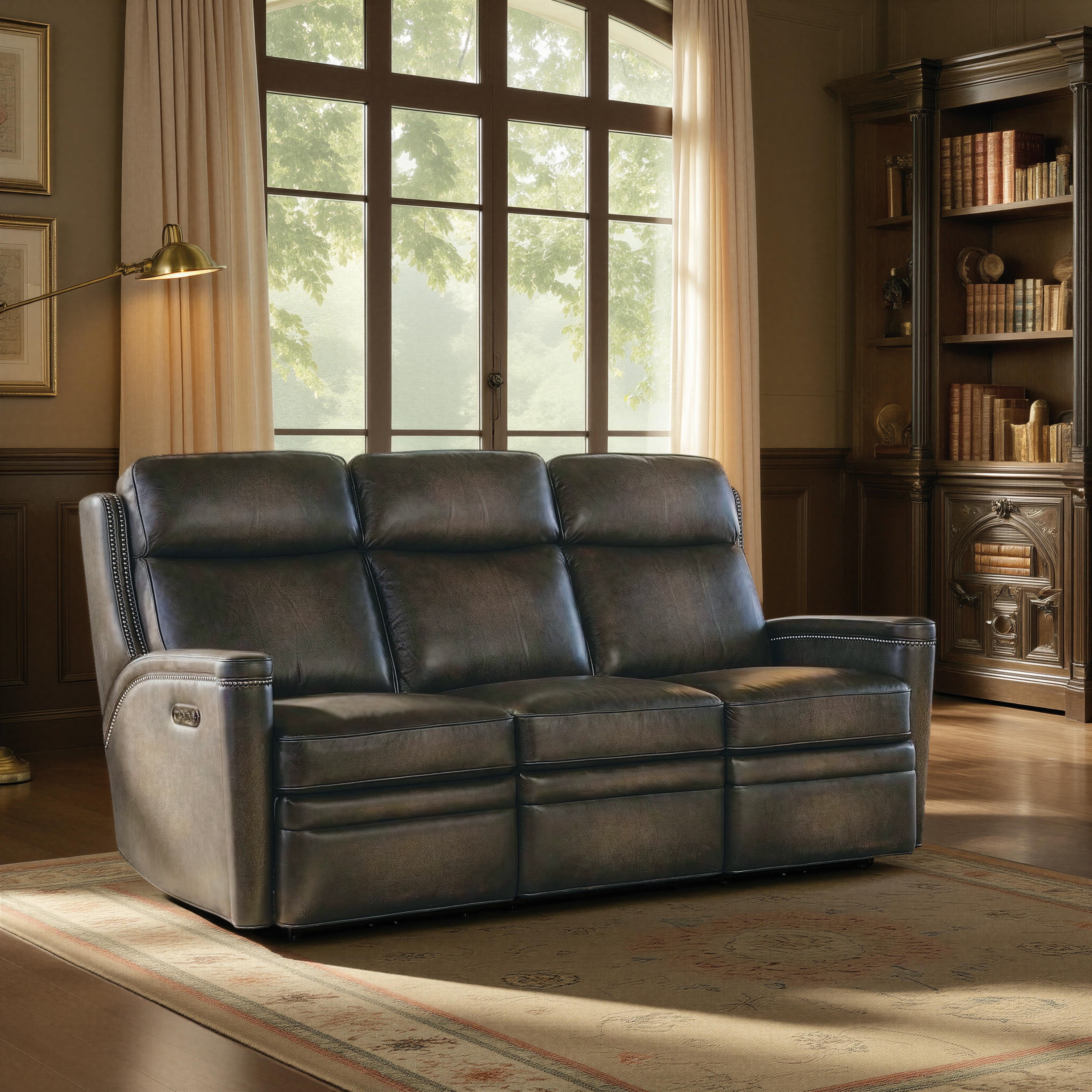 Hooker Furniture Hamilton Power Sofa with Power Headrest in Grey