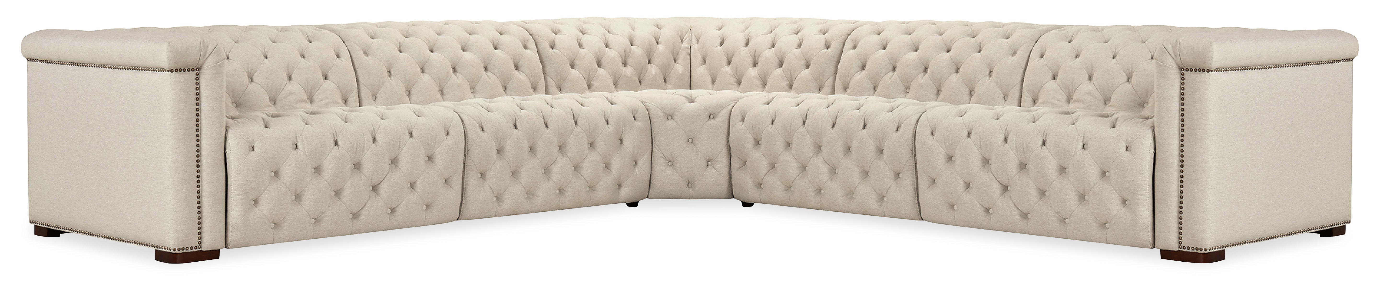 Hooker Furniture Savion Deux 5 Seat Sectional with Three Power Recliners and Six Power Headrests in Beige
