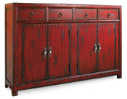 Hooker Furniture 58'' Red Asian Cabinet in Dark Red