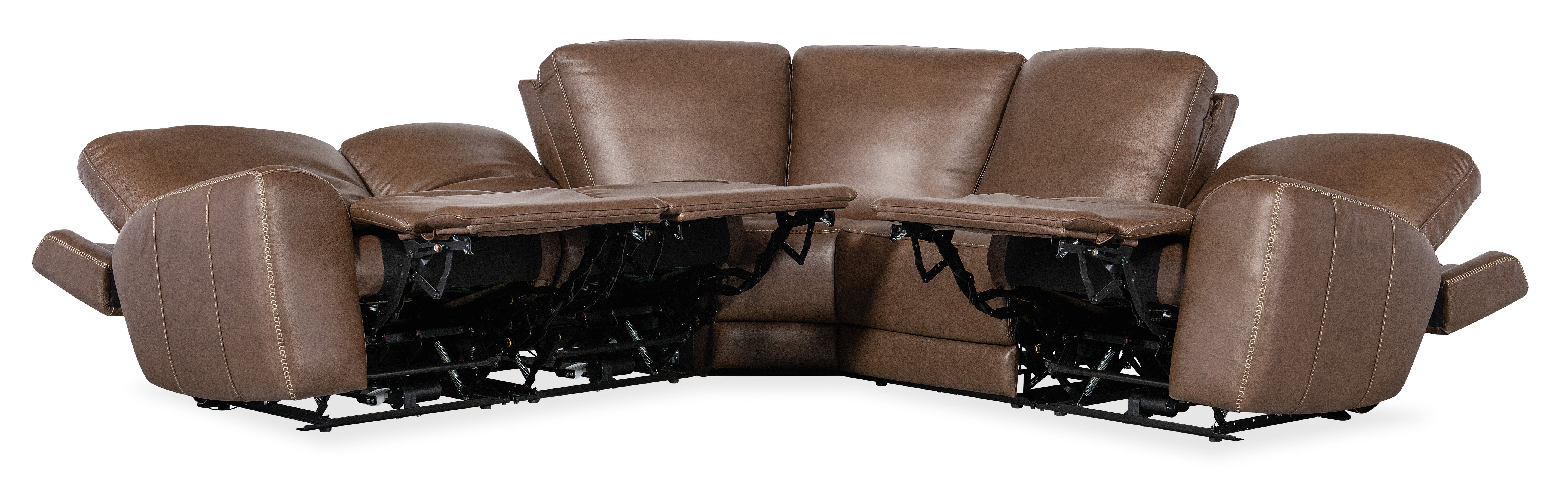 Hooker Furniture Torres 5 Piece Sectional with Power Recline & Power Headrest in Medium Brown