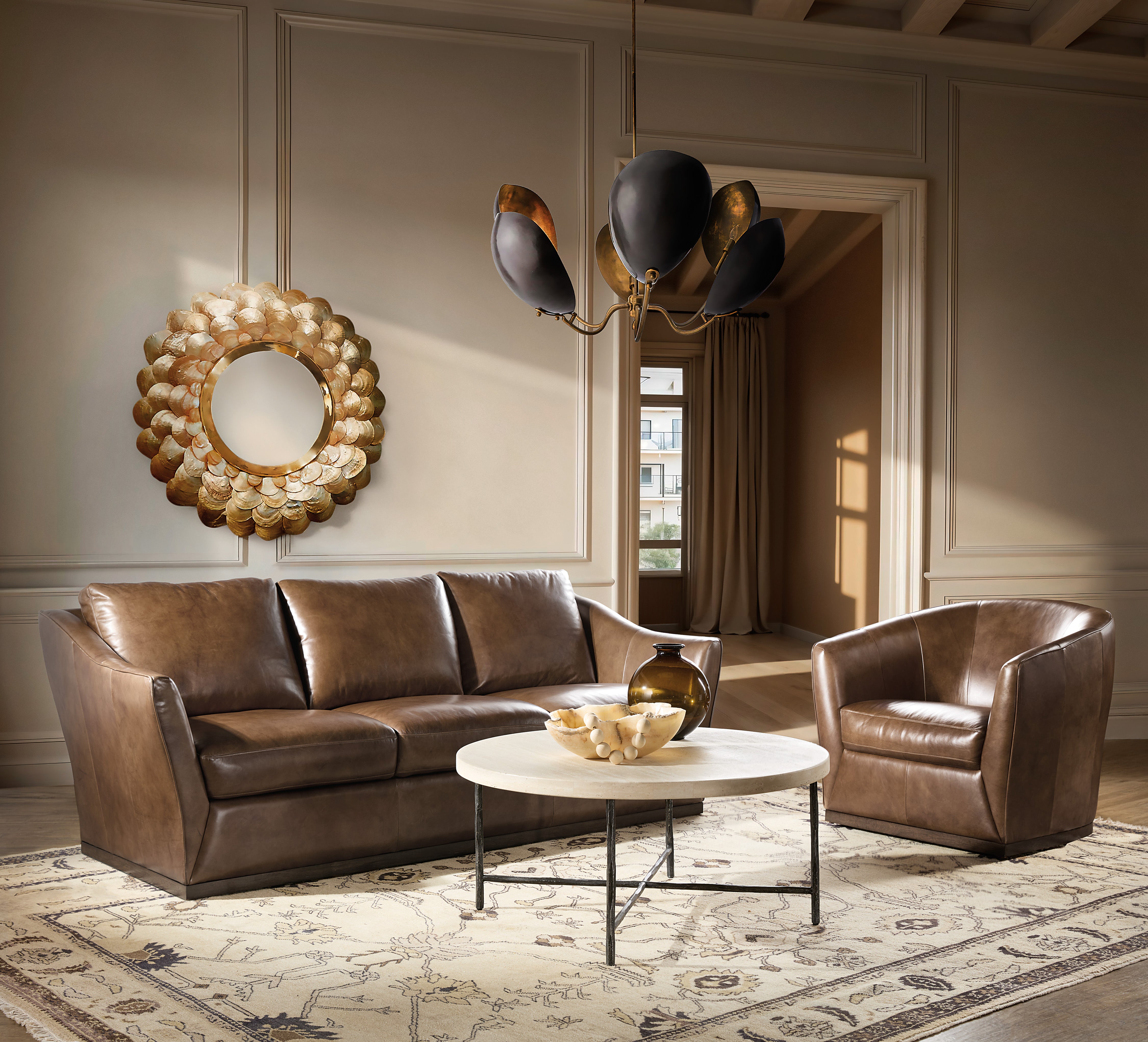 Hooker Furniture Fairfax Stationary Sofa in Brown