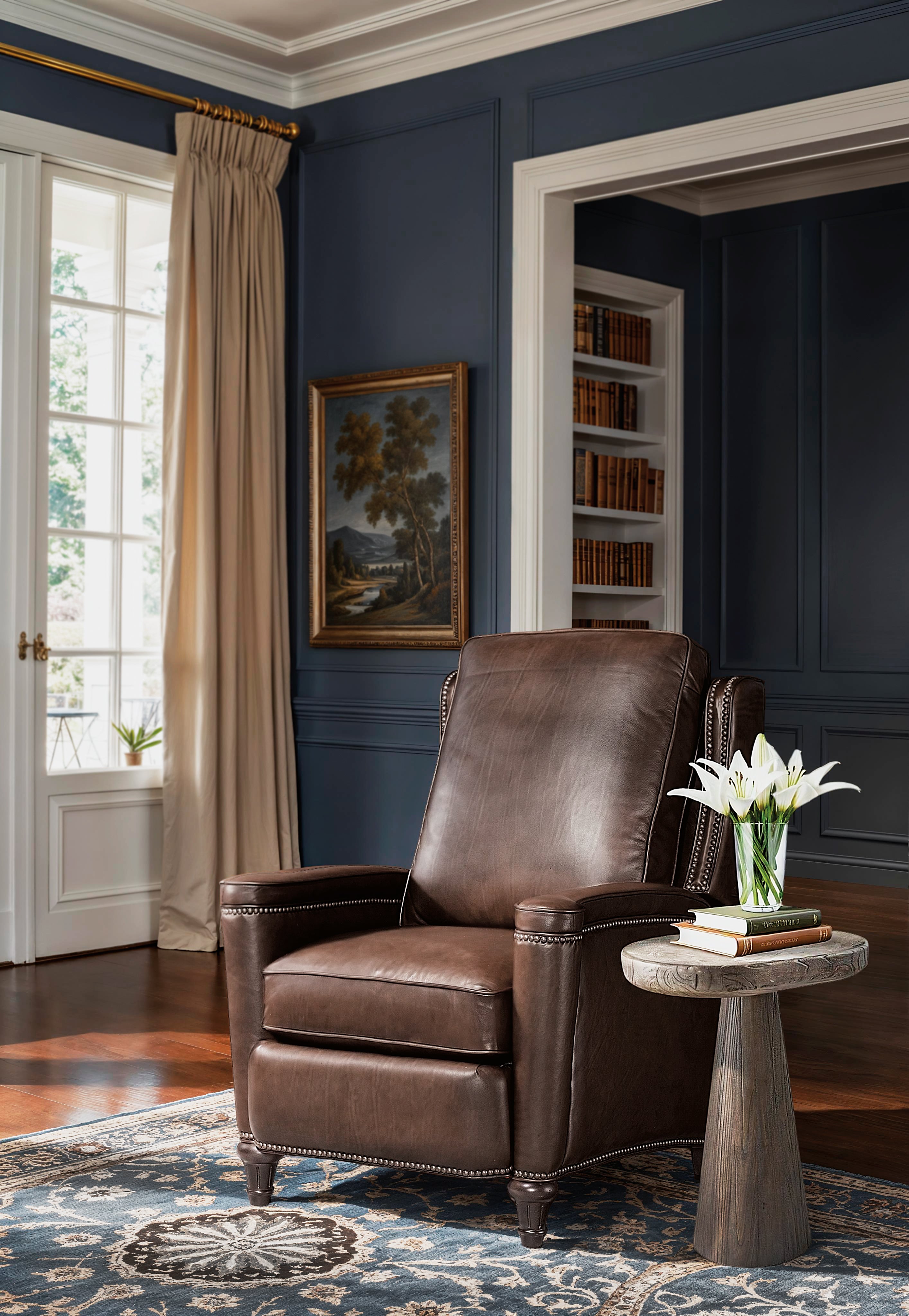 Hooker Furniture Rylea Manual Push Back Recliner in Dark Brown