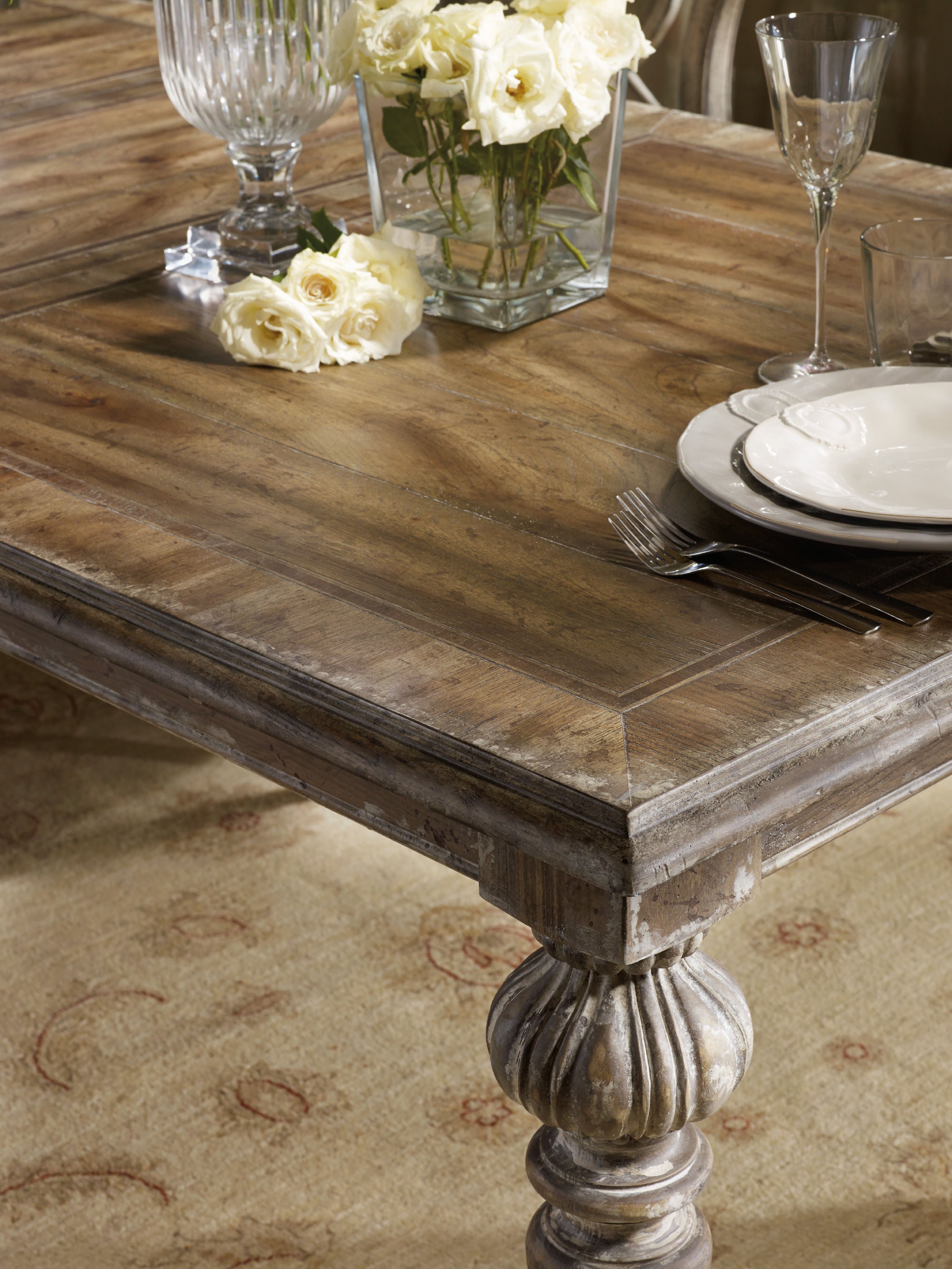 Hooker Furniture Chatelet Rectangle Leg Dining Table with Two 18'' Leaves