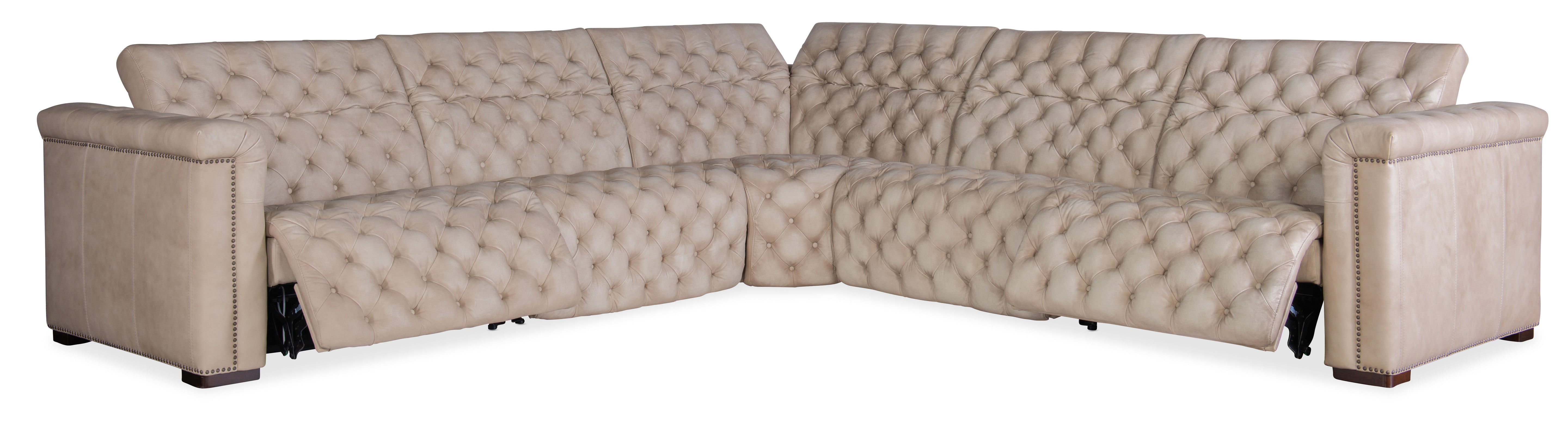 Hooker Furniture Savion Grandier 5-Piece Sectional with Power Recline & Power Headrest in Brown