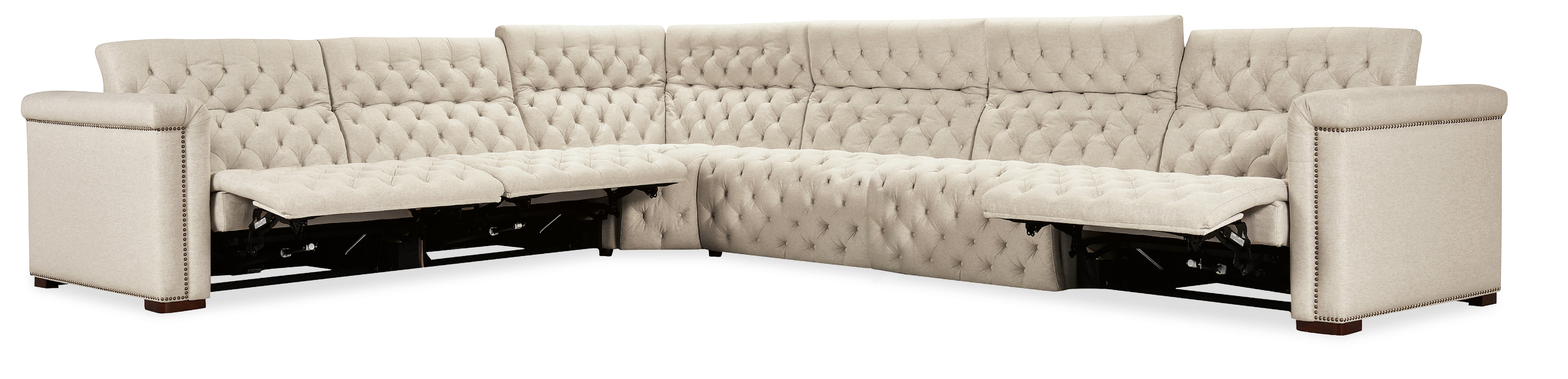 Hooker Furniture Savion Deux 6 Seat Sectional with Three Power Recliners and Seven Power Headrests in Beige