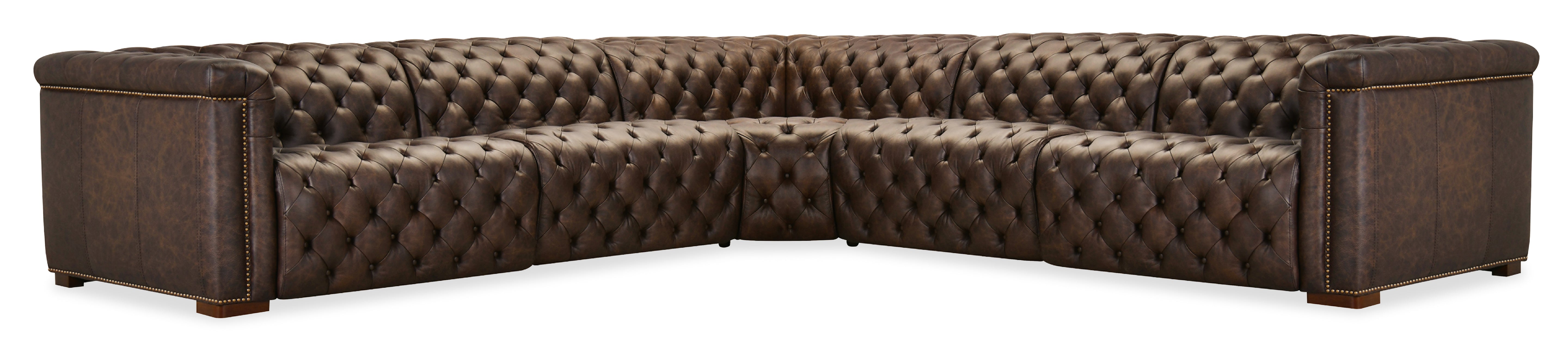 Hooker Furniture Savion Deux 5 Seat Sectional with Three Power Recliners and Six Power Headrests in Brown