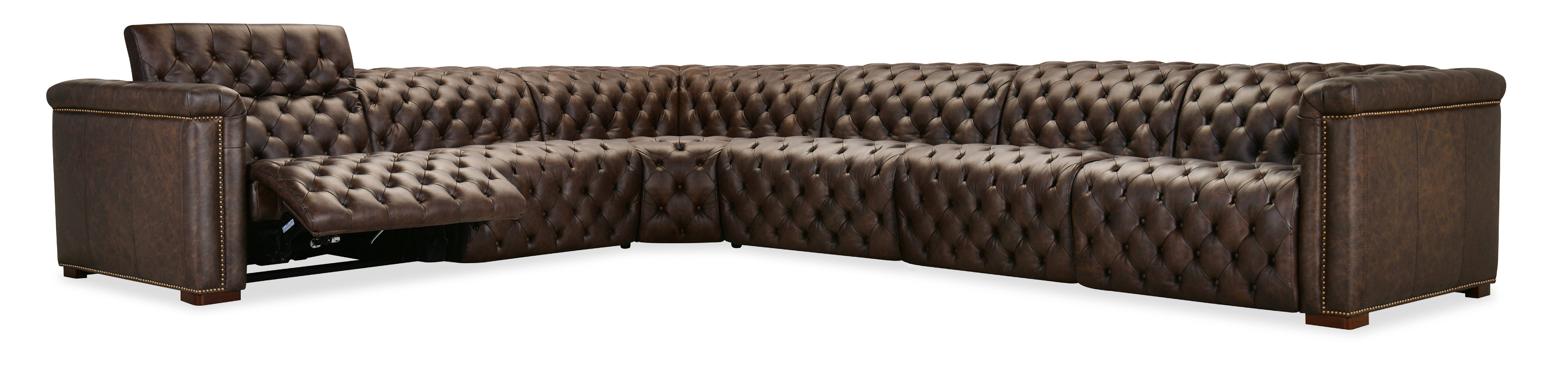 Hooker Furniture Savion Deux 6 Seat Sectional with Three Power Recliners and Seven Power Headrests in Brown