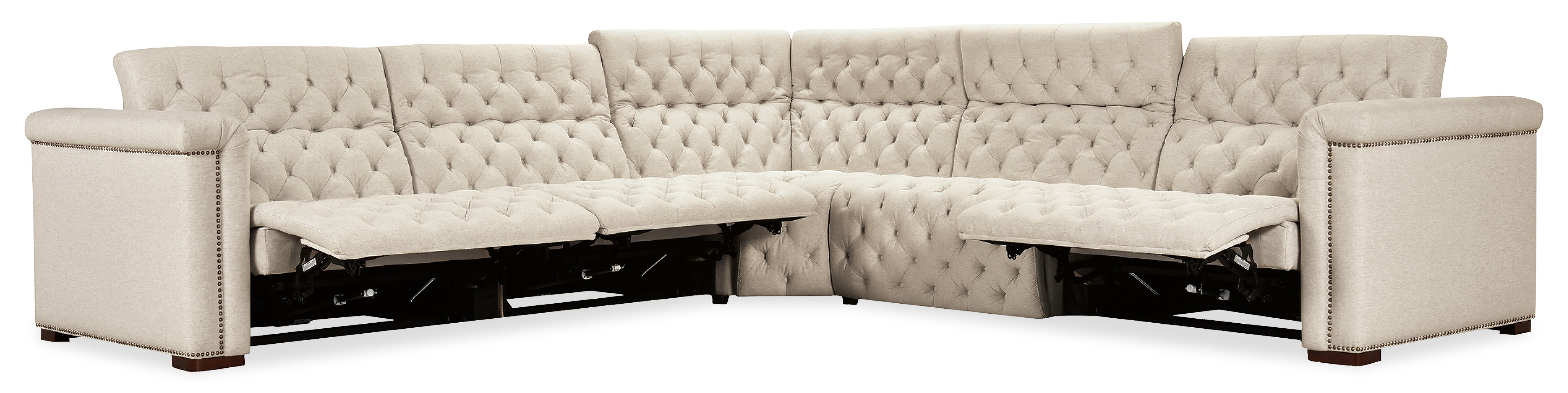 Hooker Furniture Savion Deux 5 Seat Sectional with Four Power Recliners and Six Power Headrests in Beige