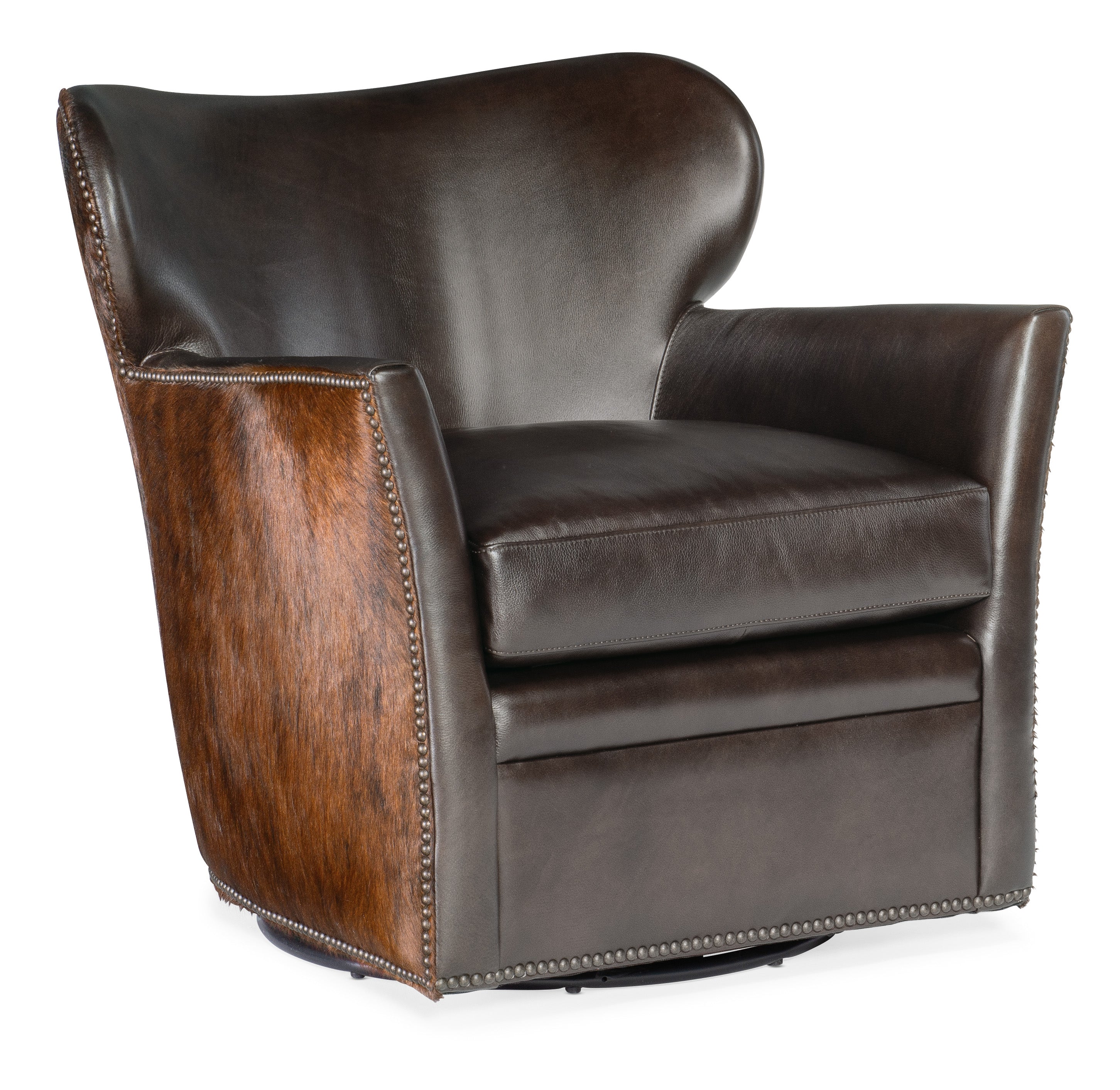 Hooker Furniture Kato leather Swivel Chair with Dark HOH in Dark Brown
