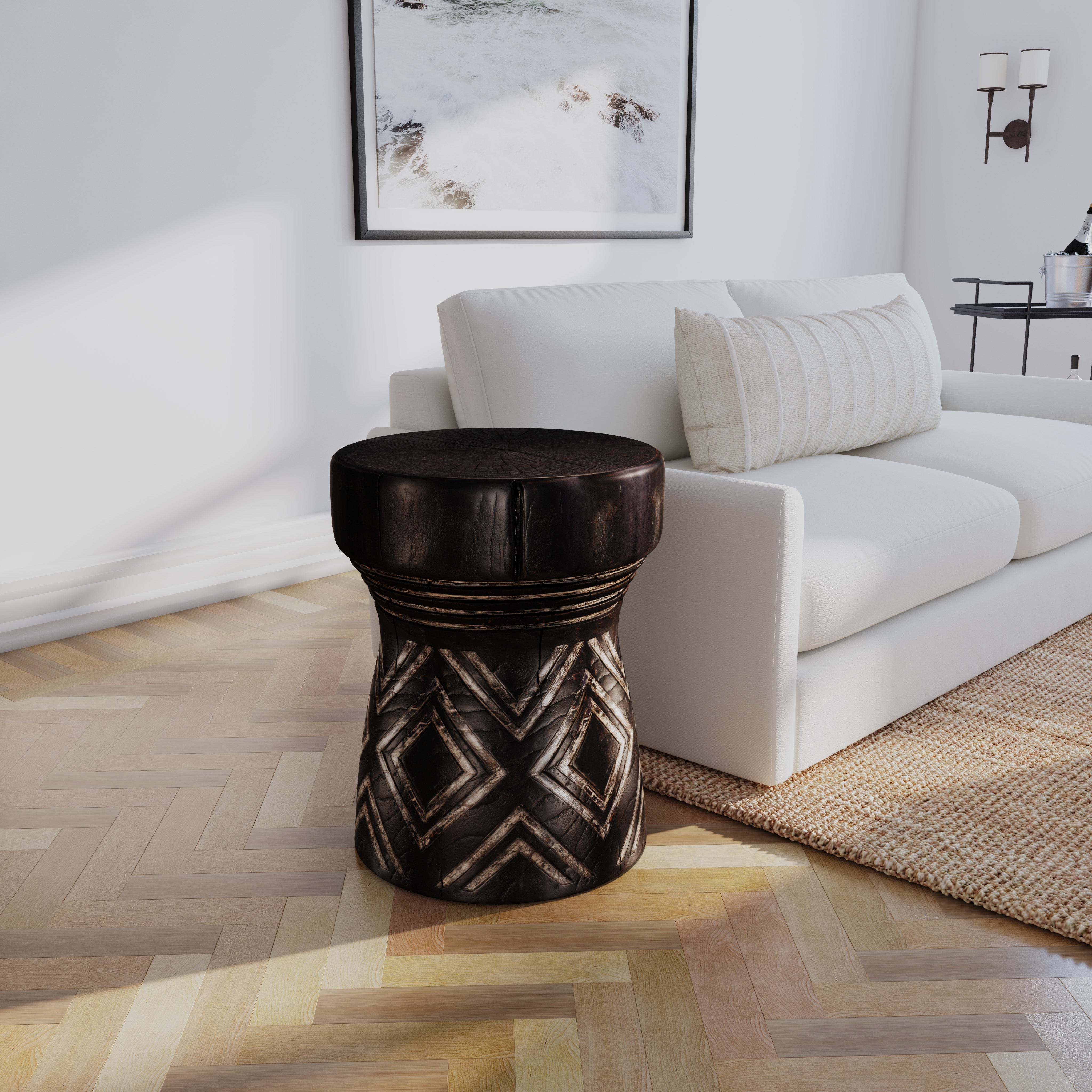 Hooker Furniture Commerce & Market Carved Stump Side Table in Blacks