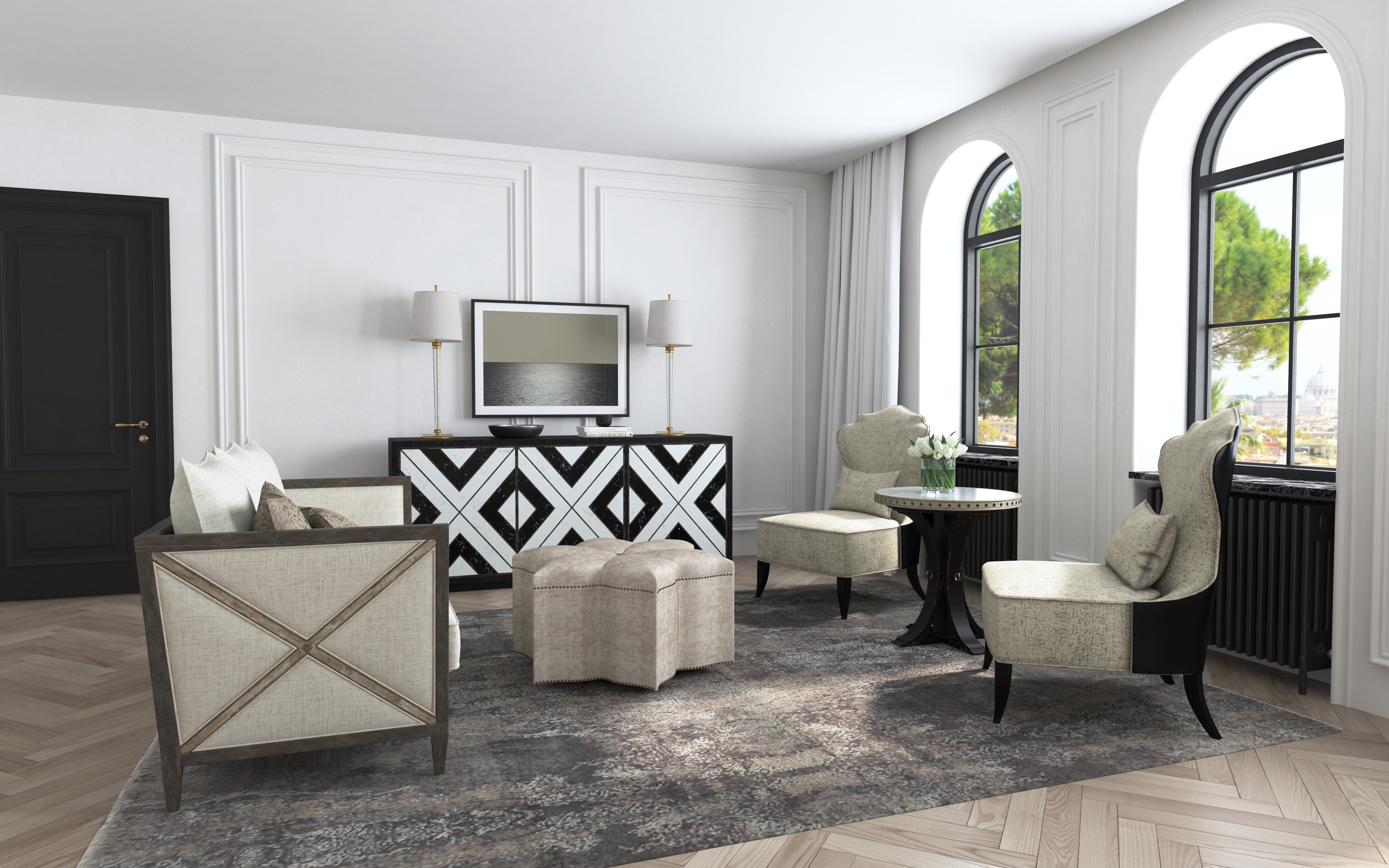 Hooker Furniture Sanctuary Noir Et Blanc Entertainment Console in Blacks