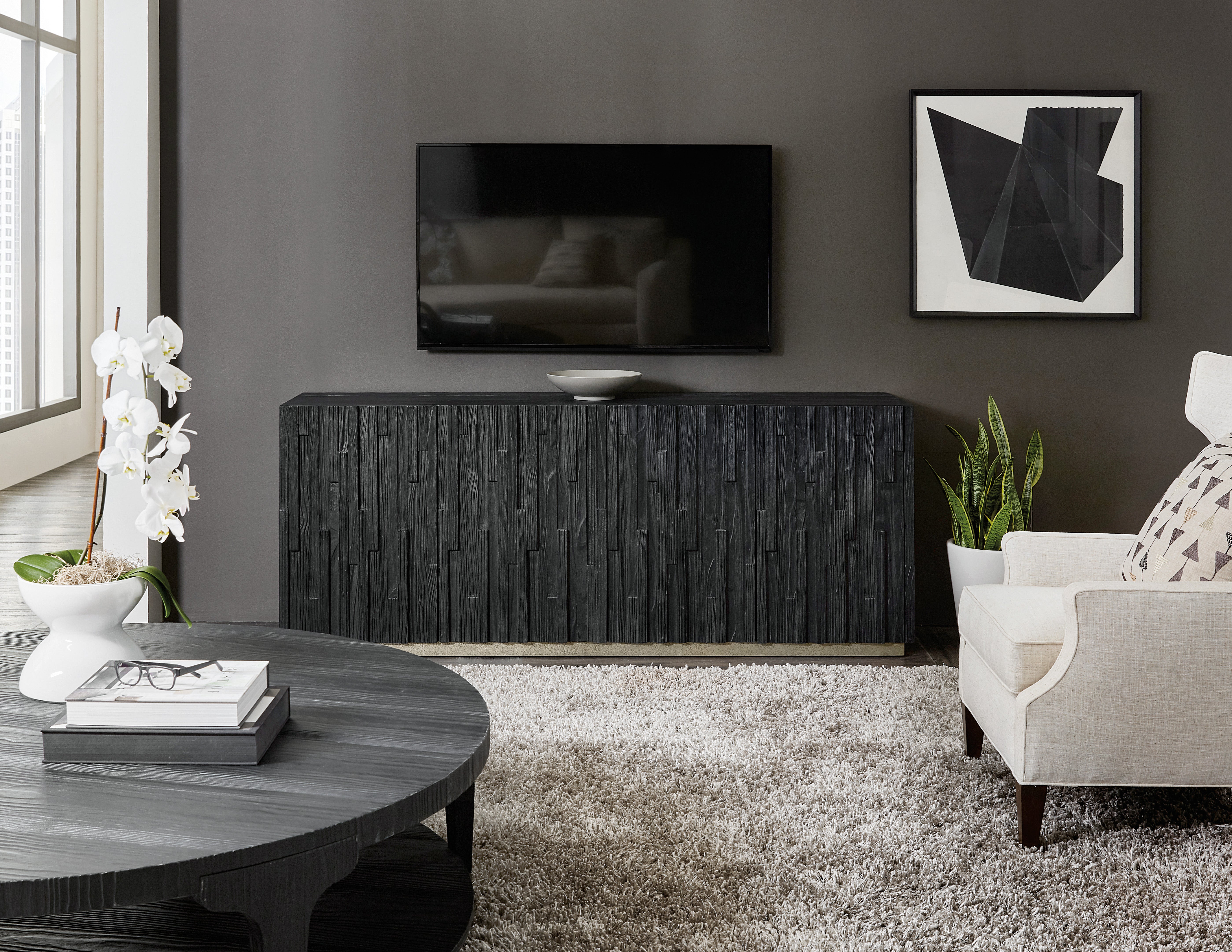 Hooker Furniture Chapman Shou Sugi Ban Entertainment Console in Black