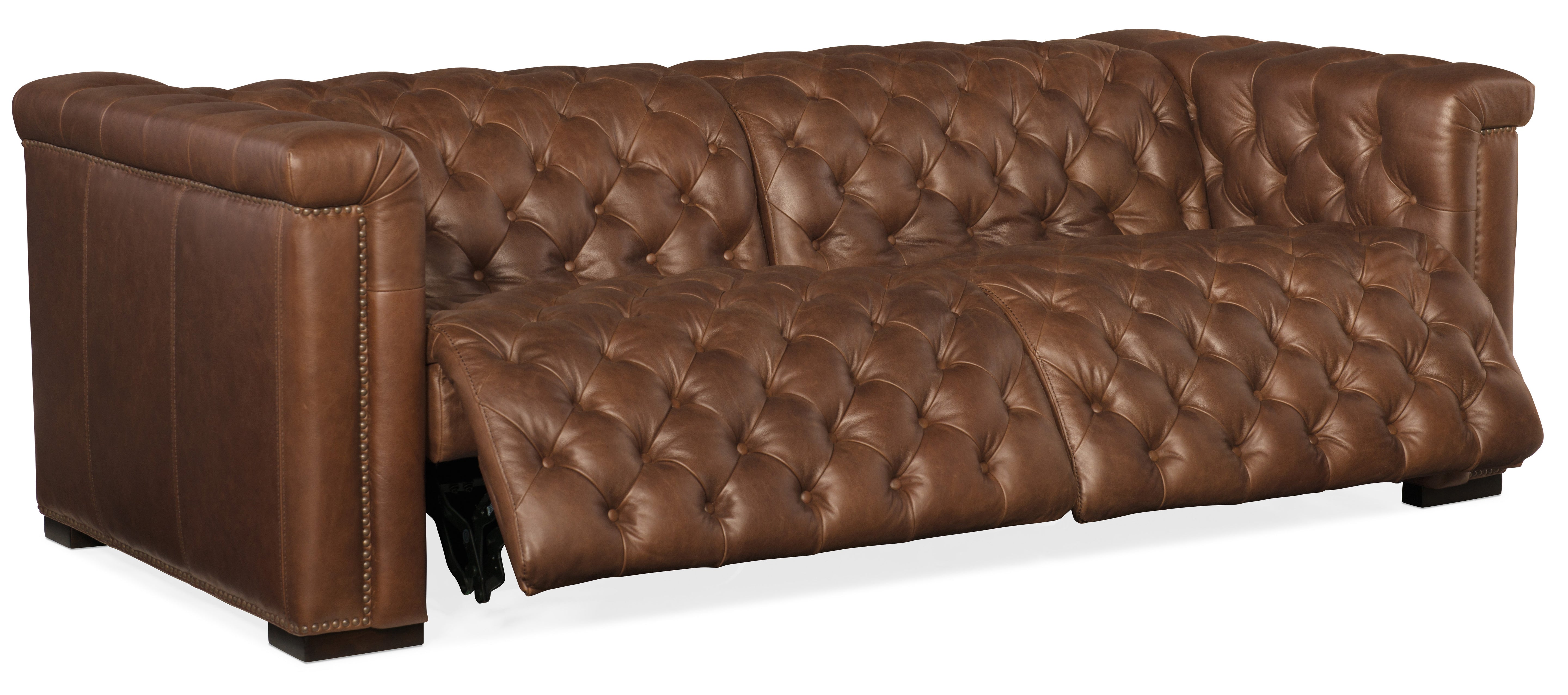 Hooker Furniture Savion 2 over 2 Sofa with Power Recline & Power Headrest in Medium Brown