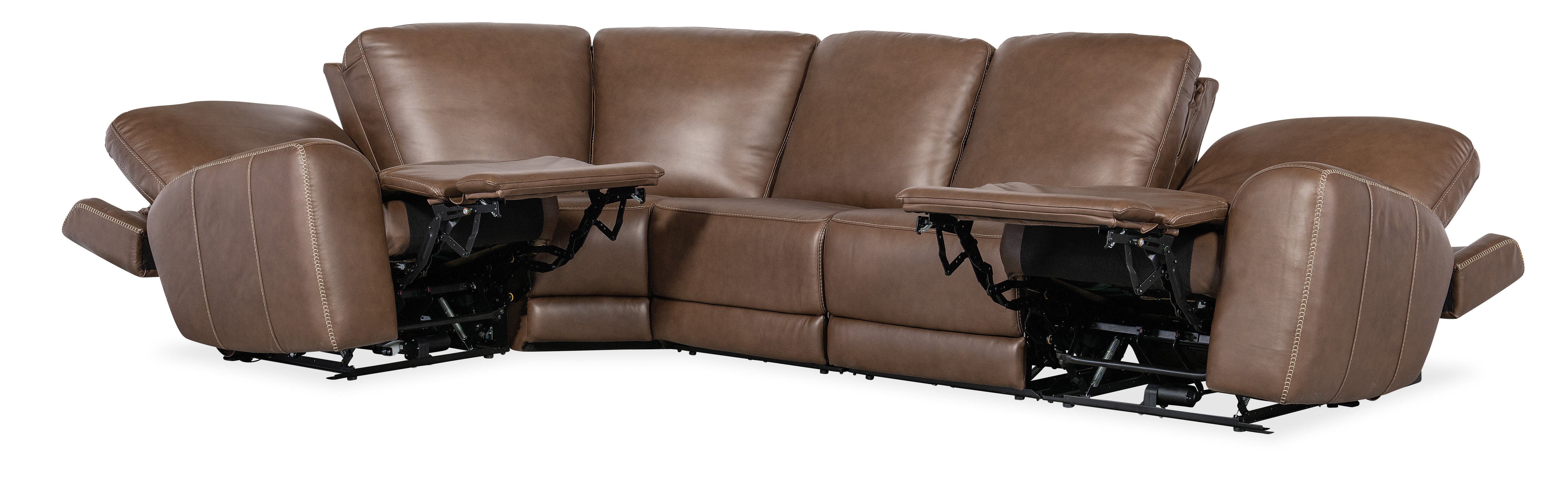 Hooker Furniture Torres 5 Piece Sectional with Power Recline & Power Headrest in Medium Brown