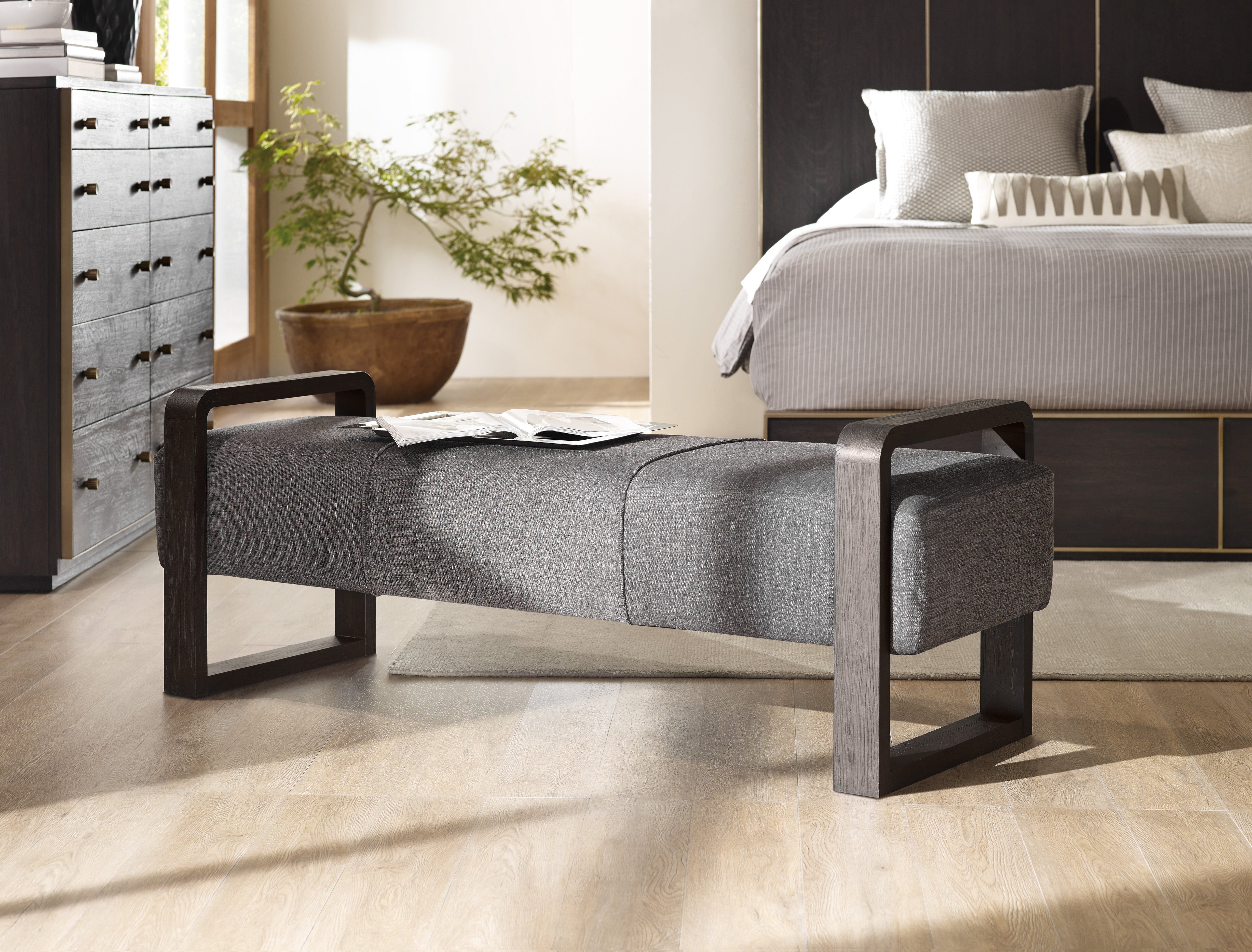 Hooker Furniture Curata Upholstered Bench in Dark Brown